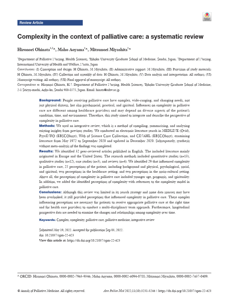 Complexity in The Context of Palliative Care A Systematic Review | PDF ...