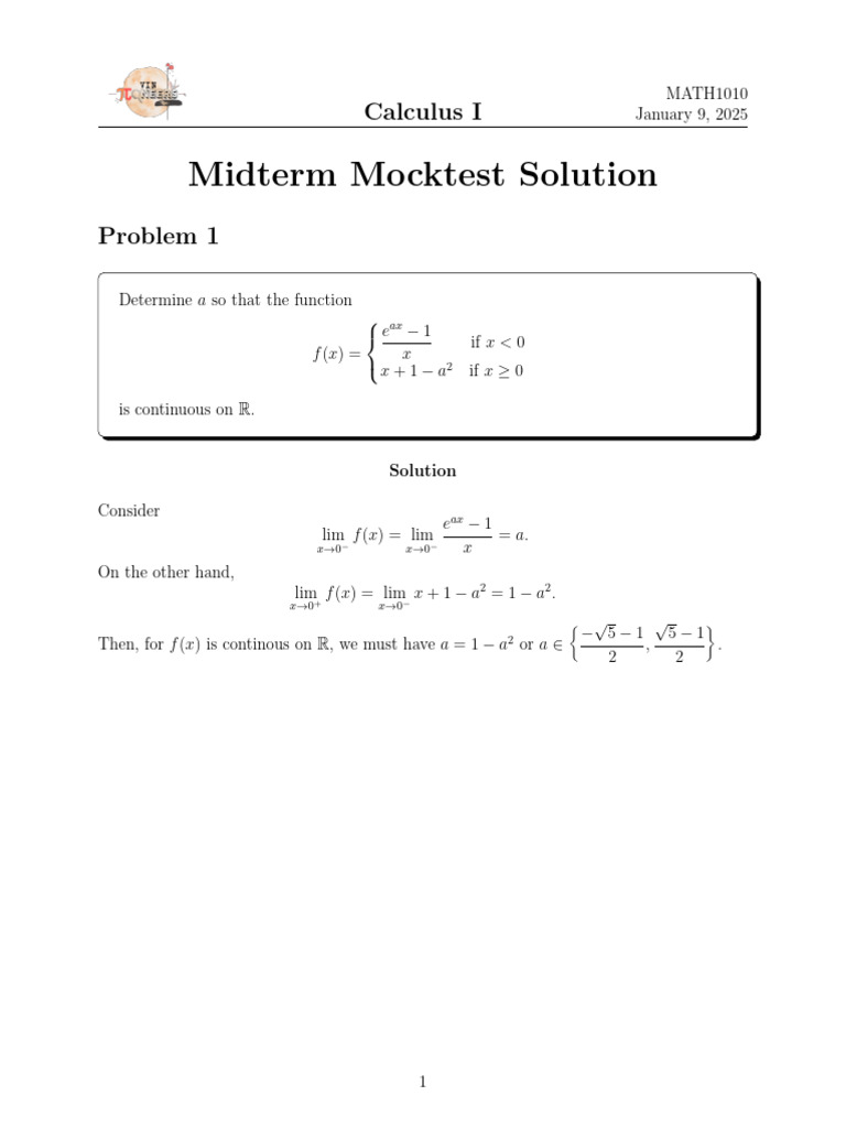 Calculus 1 Final Mocktest | PDF | Real Analysis | Mathematical Analysis