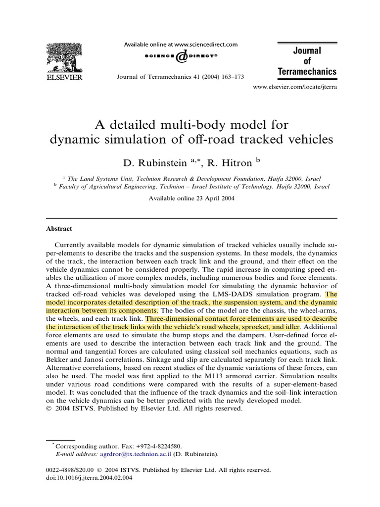 A Detailed Multi-Body Model For | PDF | Simulation | Force