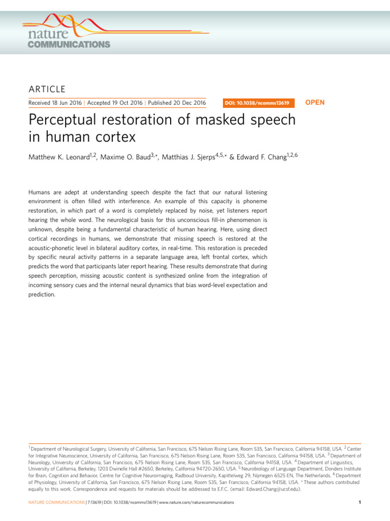 Photo inspiration: Visual Reference: Neural Basis Of Speech Perception Restoration Pdf Perception