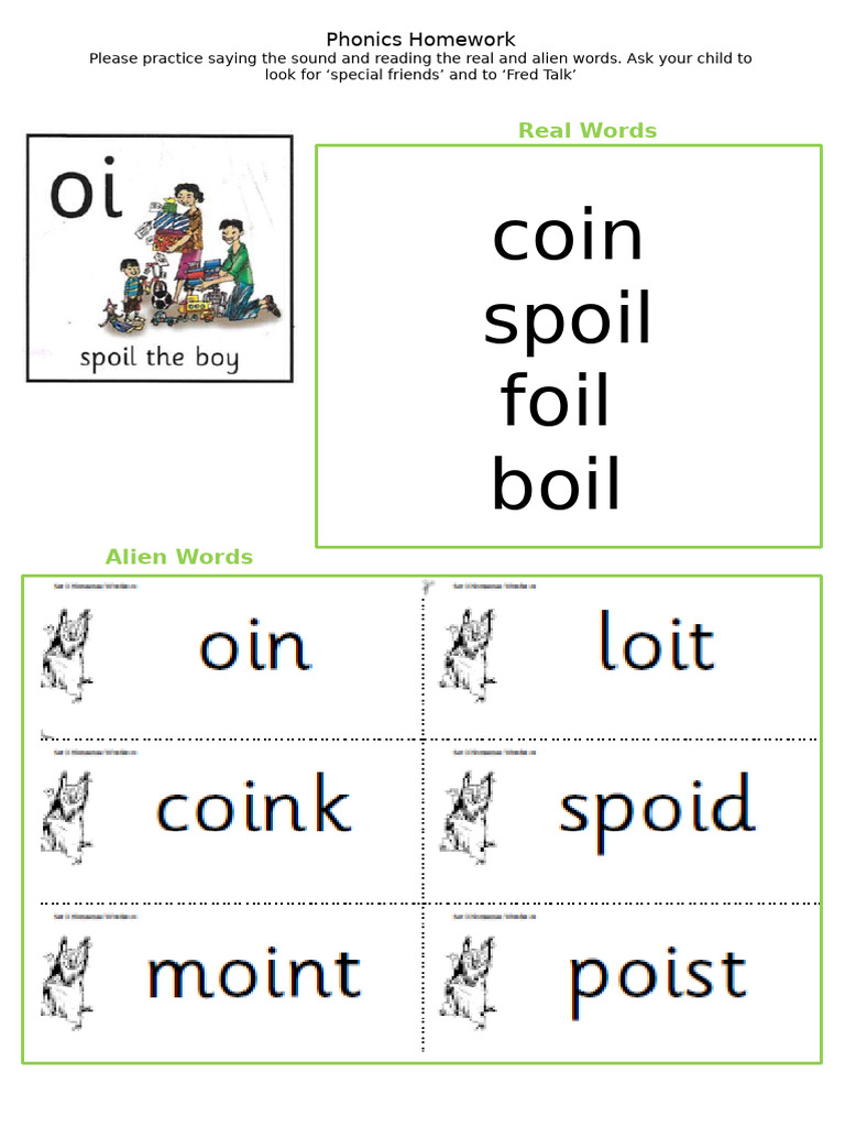 RWI Phonics Practice: Real & Alien Words | PDF | Learning | Learning To ...