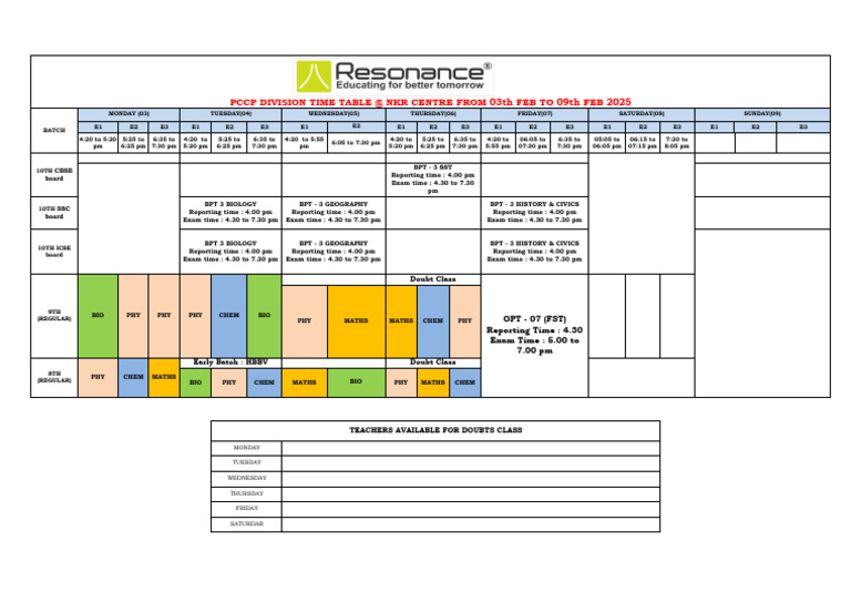 PCCP Division Timetable February 2025 | PDF | Secondary Education