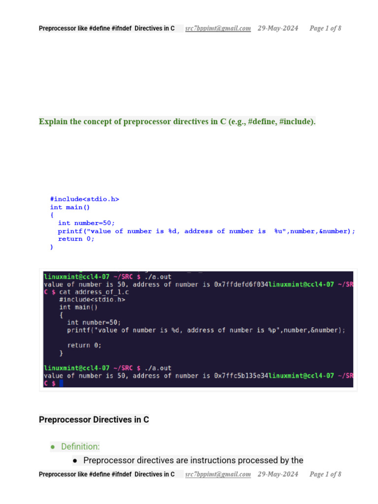 Preprocessor - Directives - For C - Compiler - 29-May-2024 - SRC | PDF ...