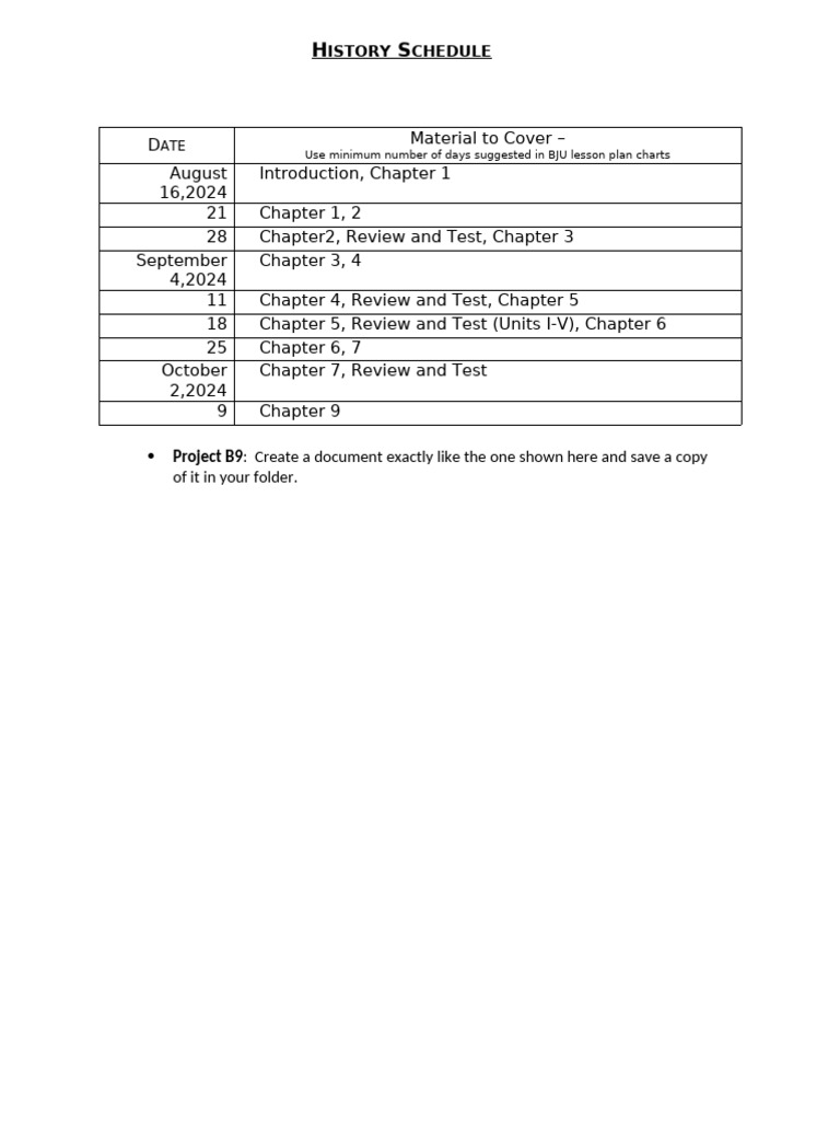 History Lesson Plan Schedule 2024 | PDF