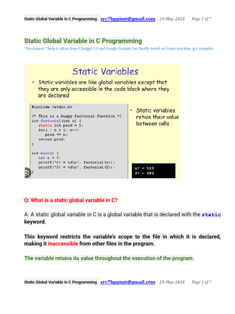 Static Global Variable in C 29-May-2024 SRC | PDF | Variable (Computer ...