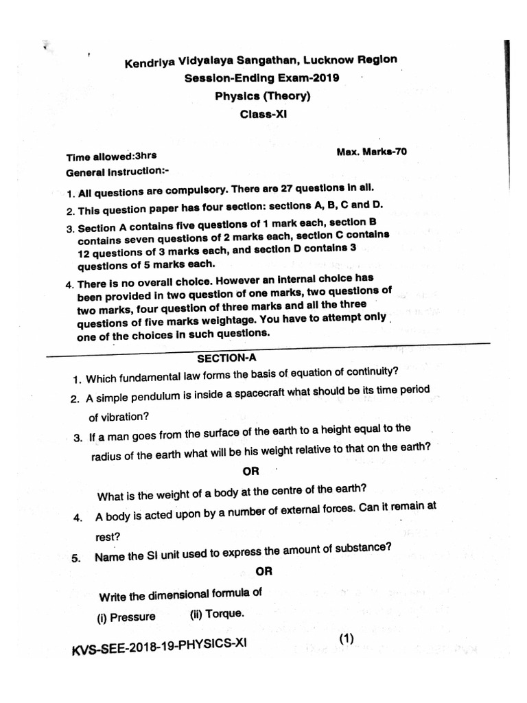 Class XI Physics 2018-19 | PDF