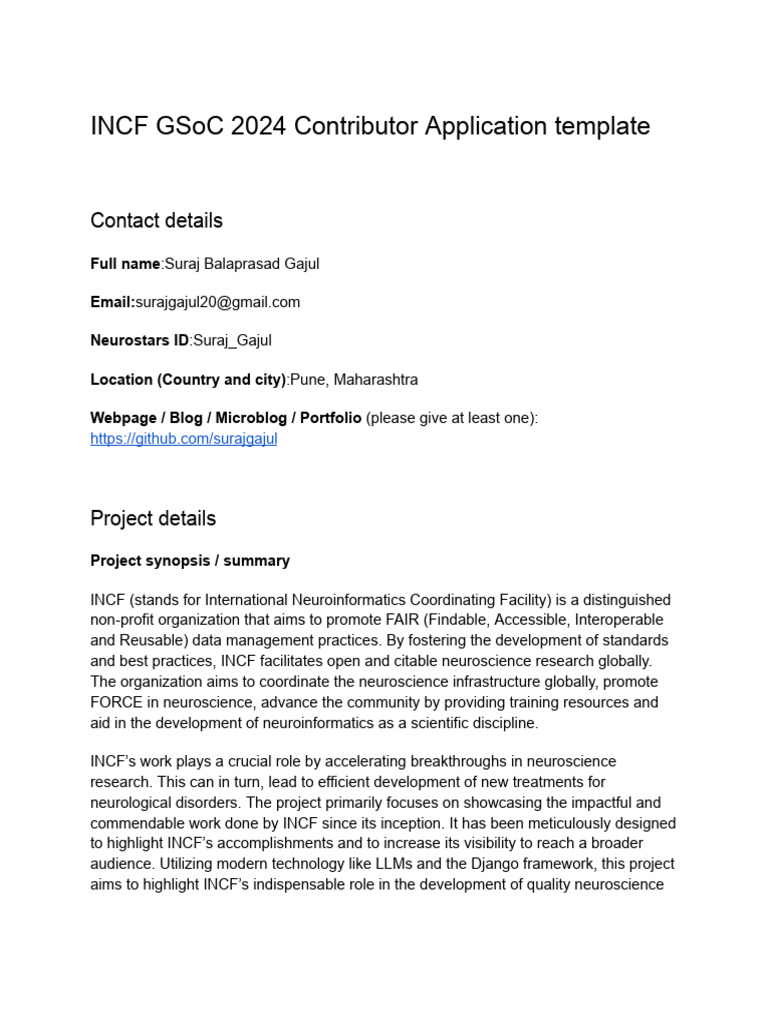 GSoC 2024 Application Draft INCF | PDF | Websites | Machine Learning
