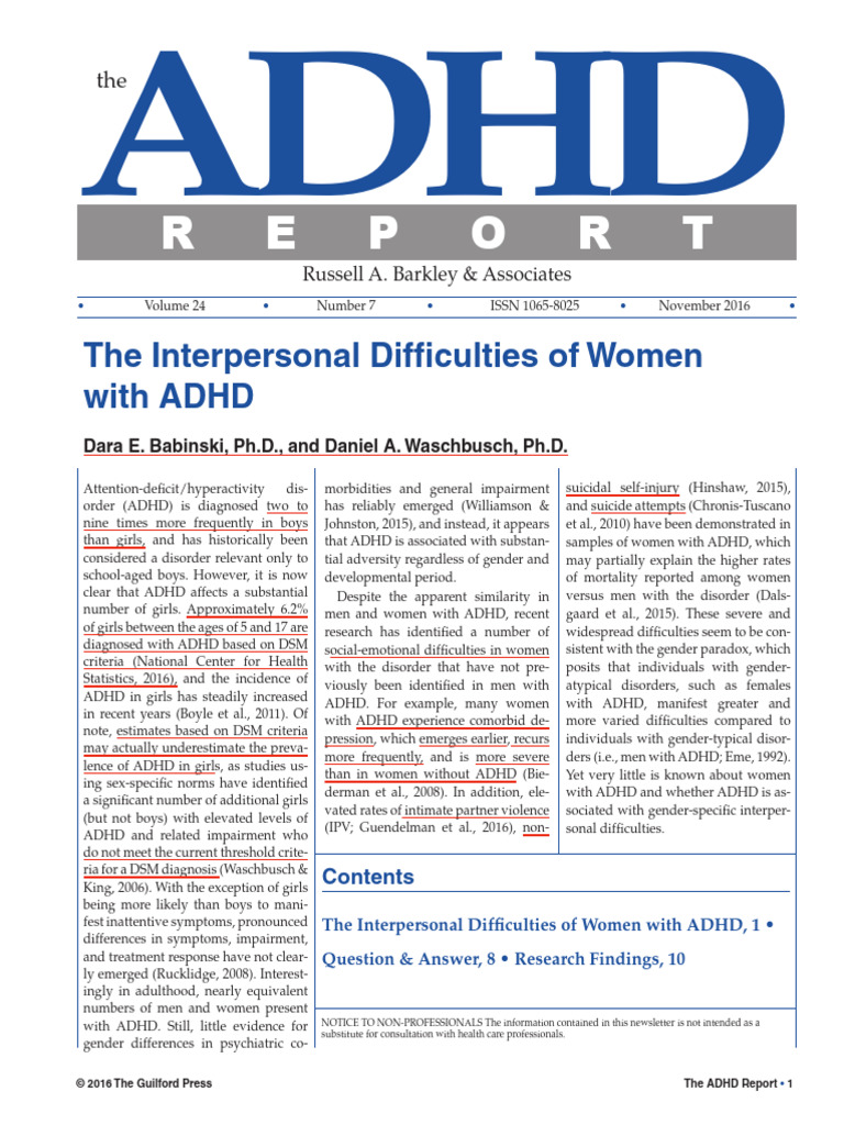ADHD in Women Emotional Difficulties | PDF | Attention Deficit ...