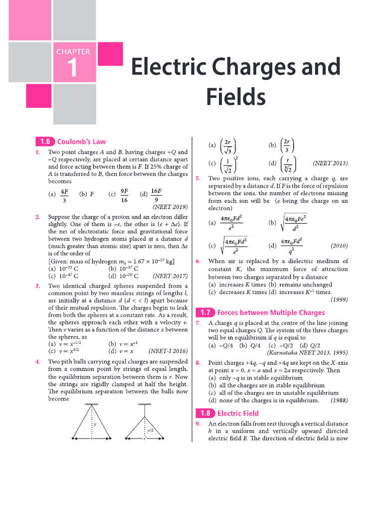 Electric Charges and Fields Pqs | PDF