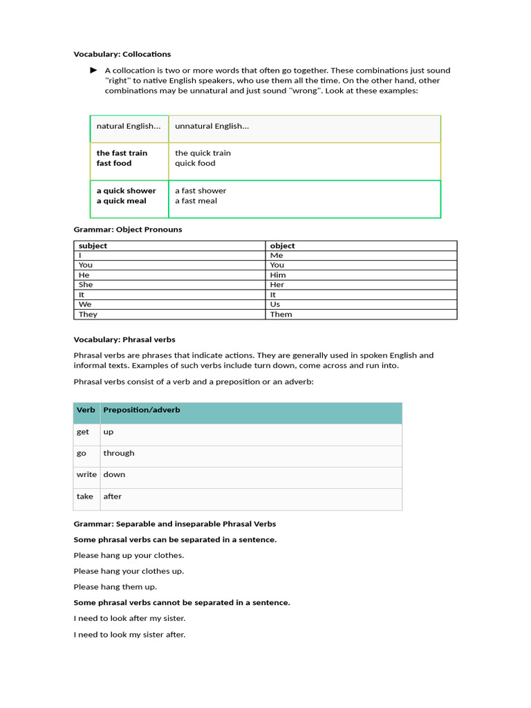 Understanding Collocations and Phrasal Verbs | PDF