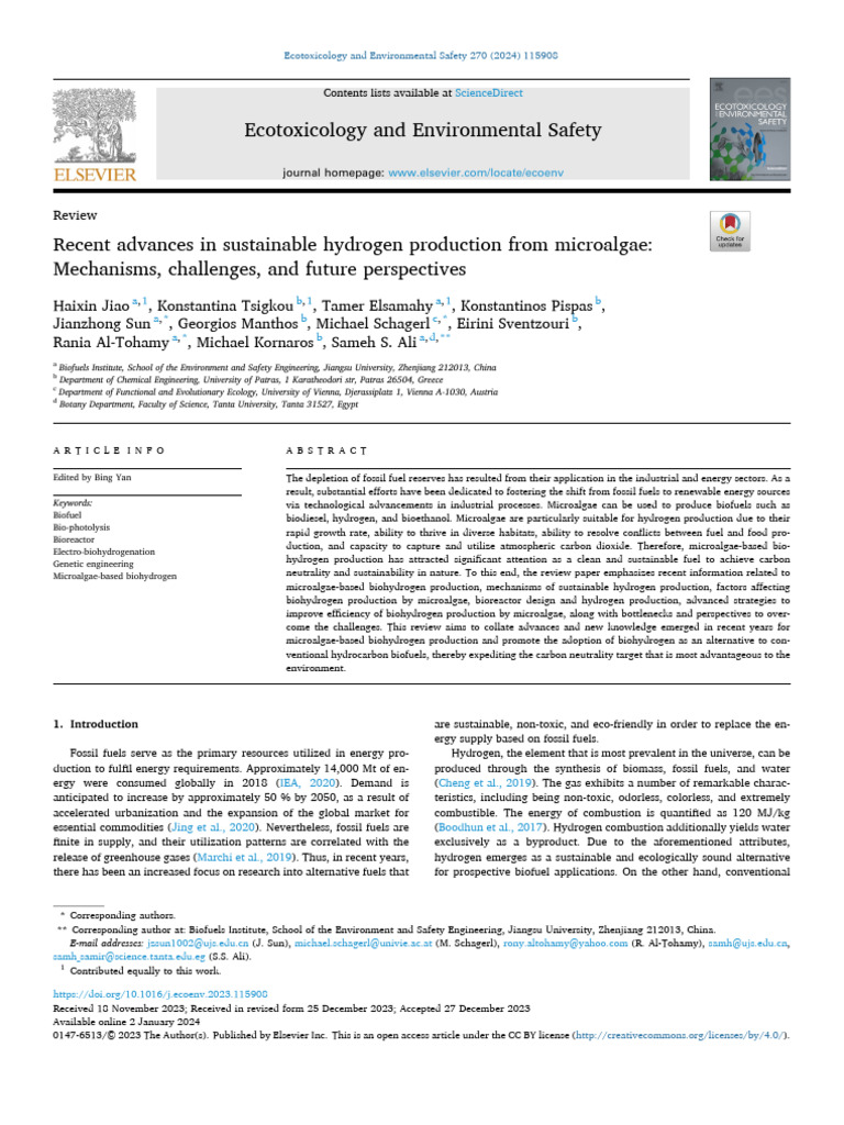 Recent Advances in Sustainable Hydrogen Production From Microalgae ...