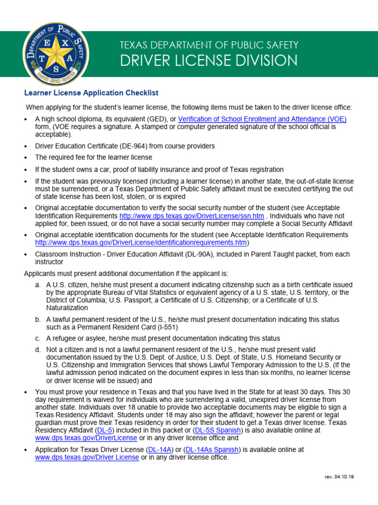 Texas Learner License Application Guide | PDF | Identity Document ...