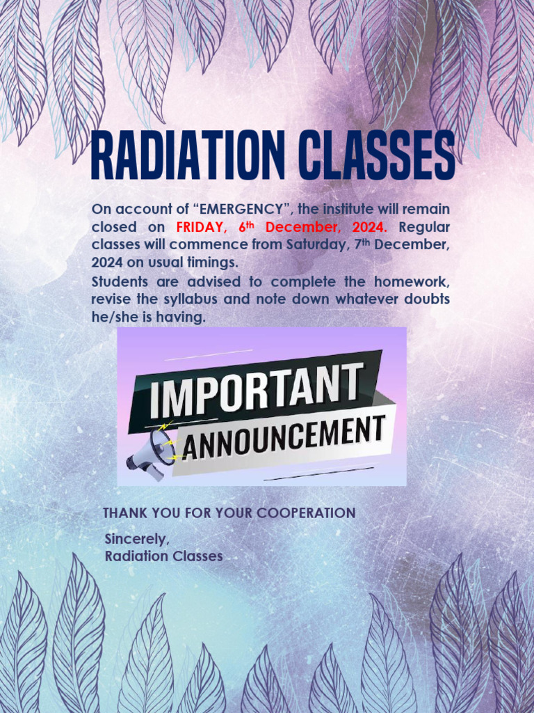 Radiation Classes Closure Notice | PDF