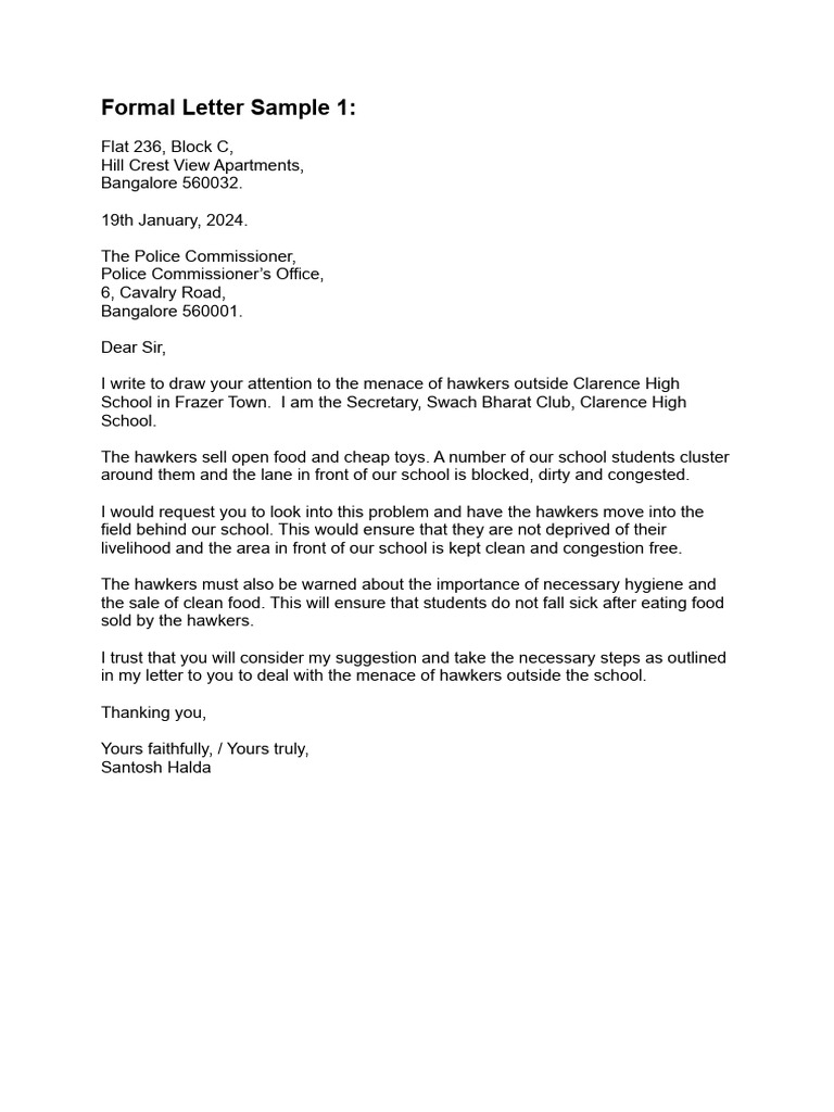 Formal Letter Sample | PDF