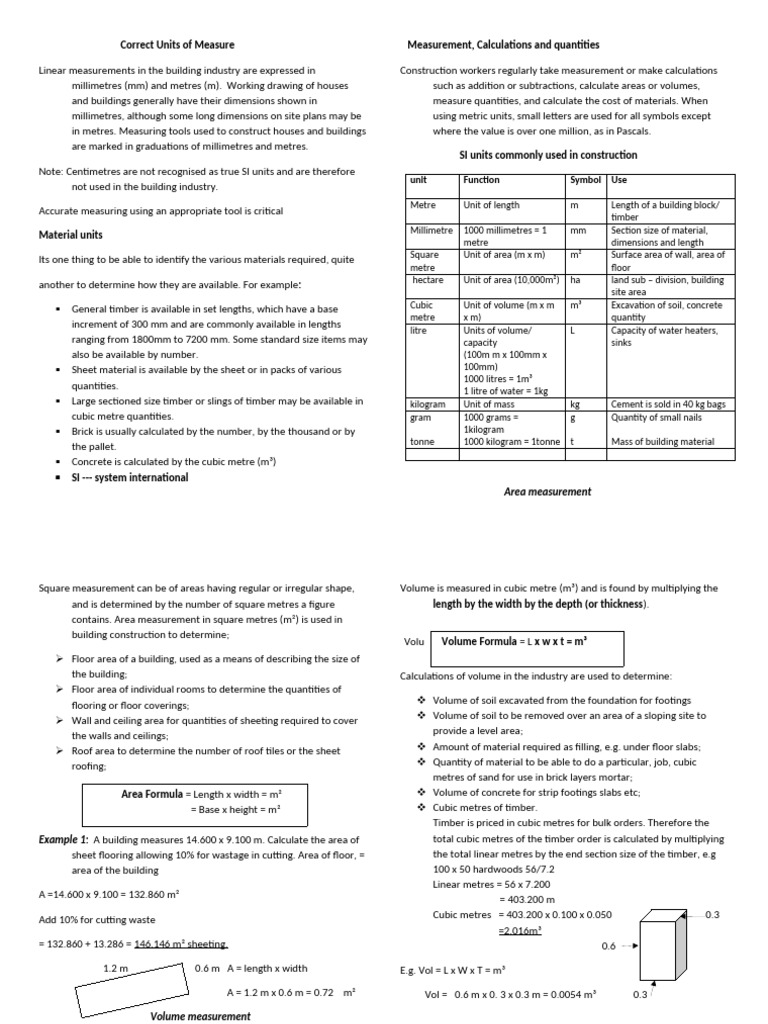 Basic Building Calculation | PDF | Area | Volume