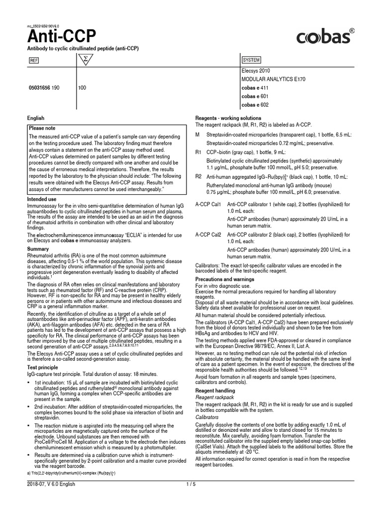 Anti-CCP Assay for Rheumatoid Arthritis | PDF | Detection Limit ...