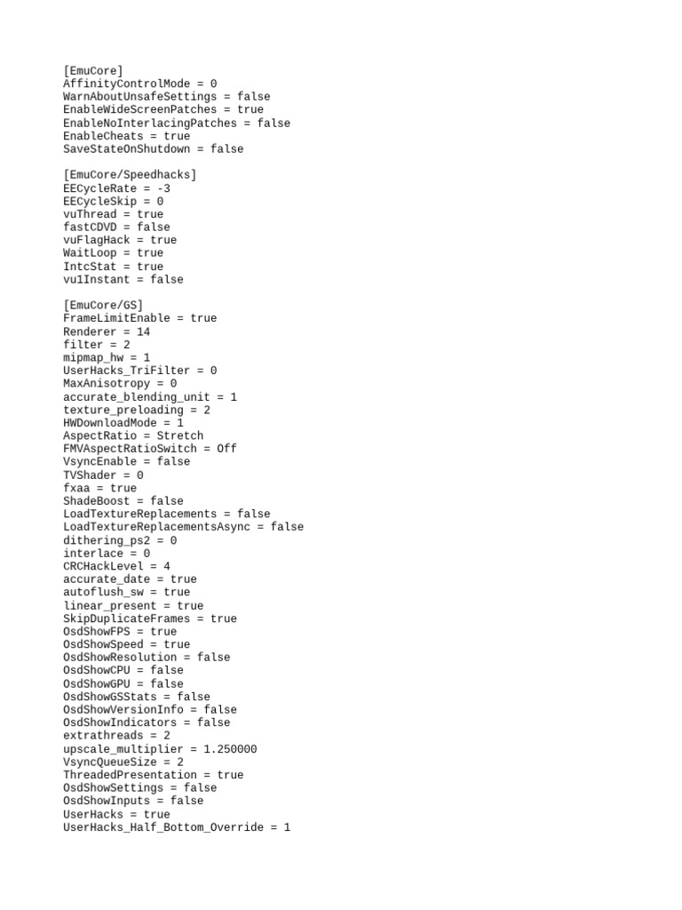 EmuCore Configuration Settings | PDF