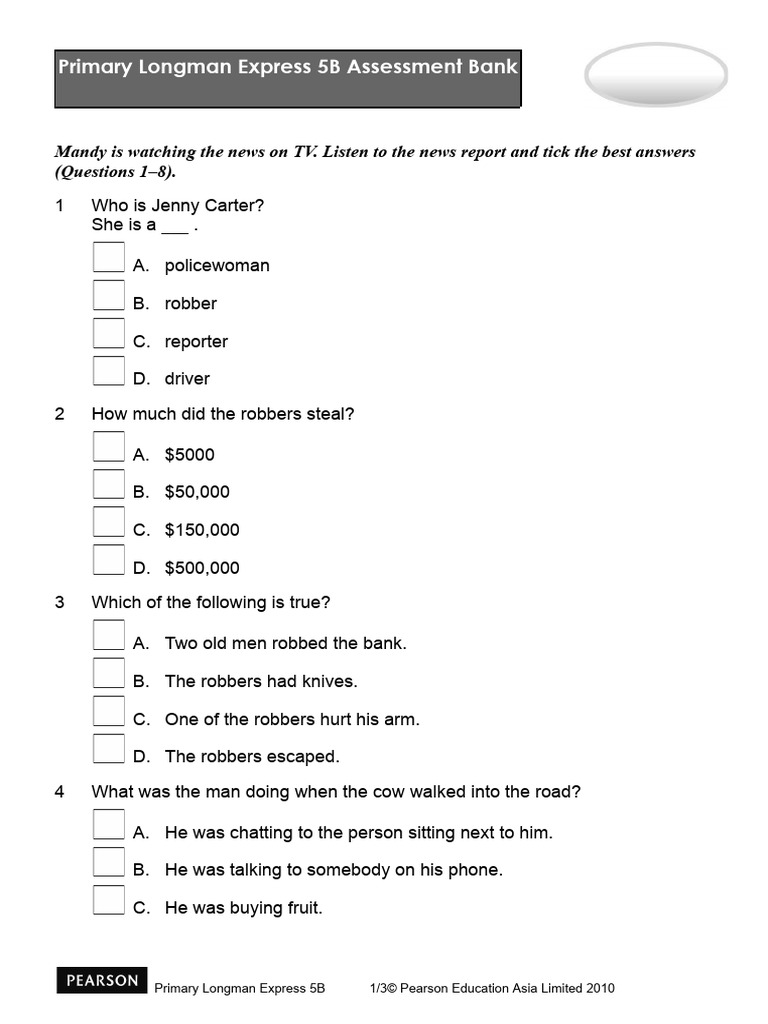 Longman Express 5B Assessment Questions | PDF
