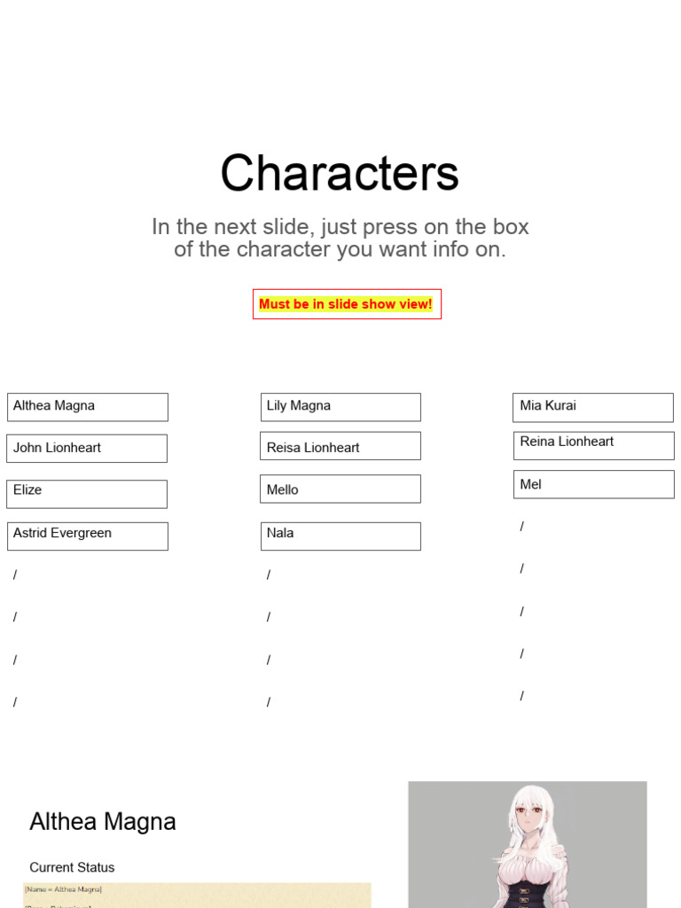 Character Profiles and Specifications | PDF