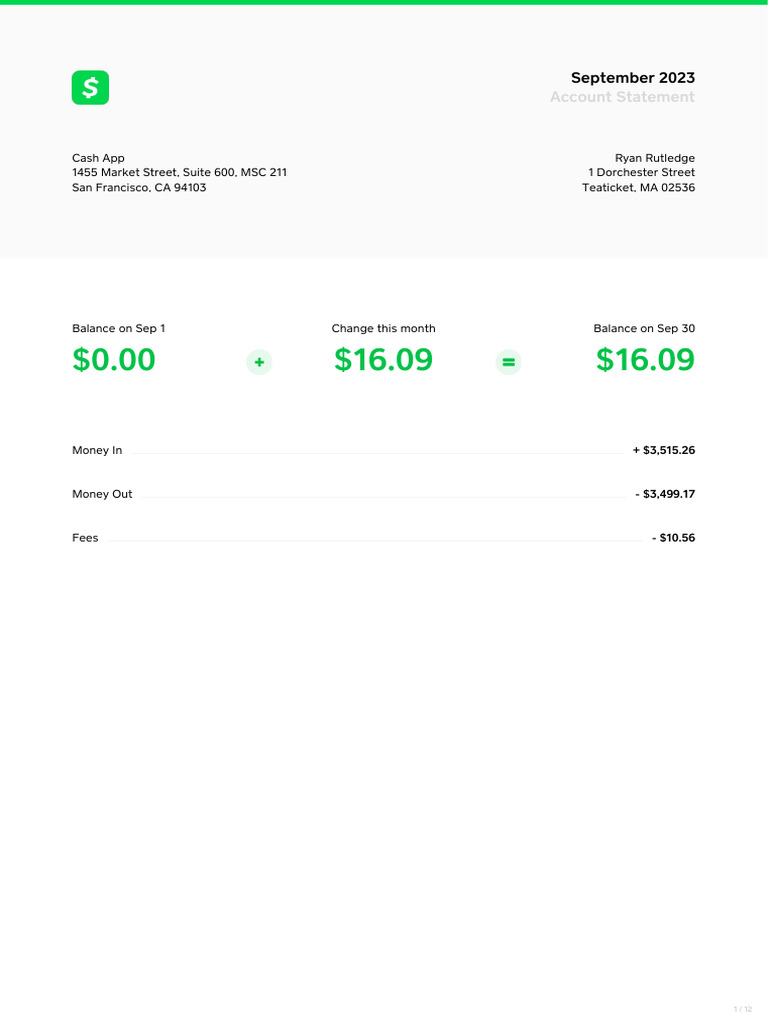Cash App September 2023 Account Statement | PDF | Cash | Debit Card