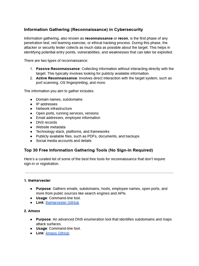 OSINT Tools for Cyber Reconnaissance | PDF | World Wide Web | Internet ...