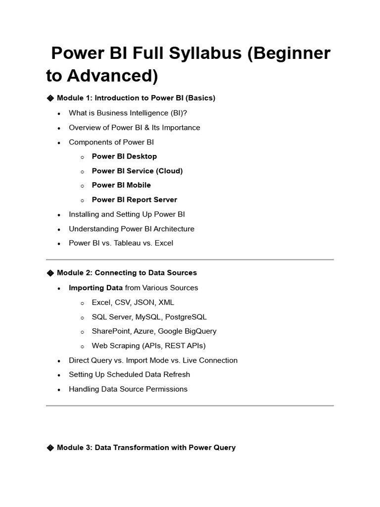Comprehensive Power BI Syllabus Guide | PDF | Microsoft Excel ...