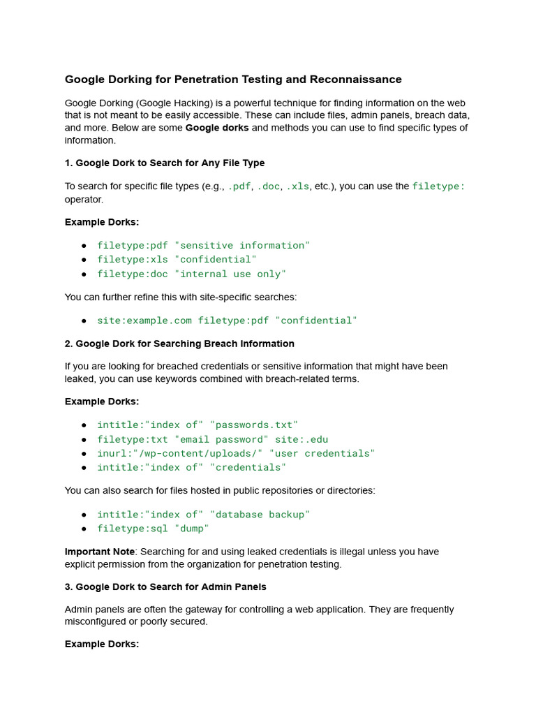 Google Dorking for Info Security | PDF | File Format | Linked In