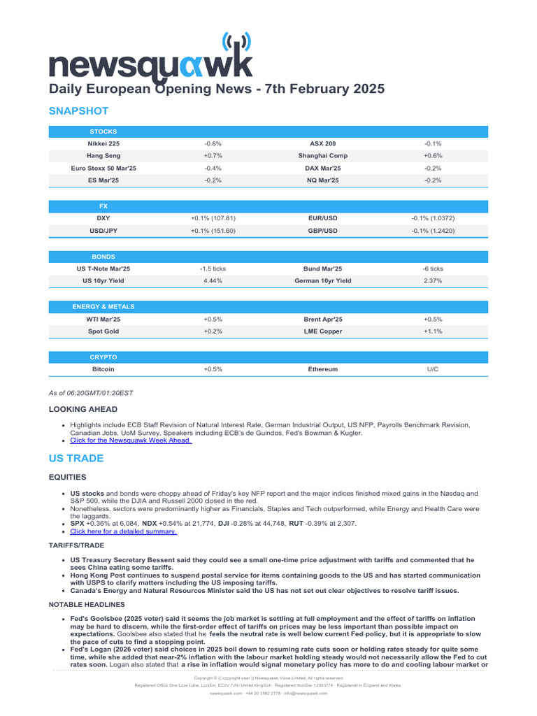 Daily European Opening News - 7th February 2025 | PDF | Inflation ...