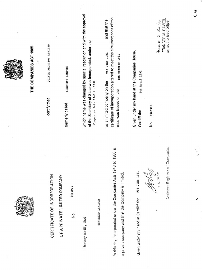 Company Registration Certificate - QUINTA RADDISON | PDF
