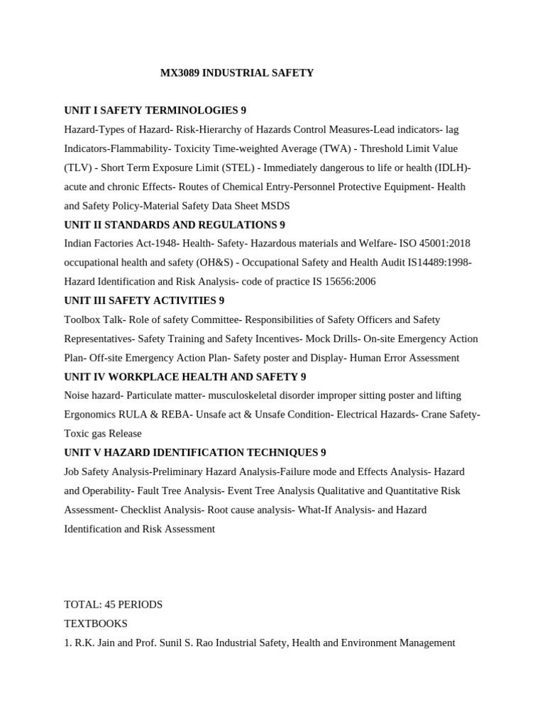 INDUSTRIAL SAFETY ENGINEERING SYLLABUS PDF visual data 6