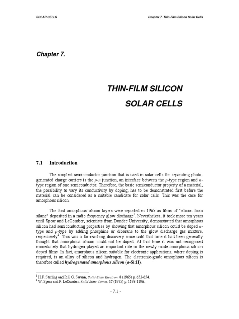 Solar Cells Chapter 7. Thin-Film Silicon Solar Cells | PDF | Thin Film ...