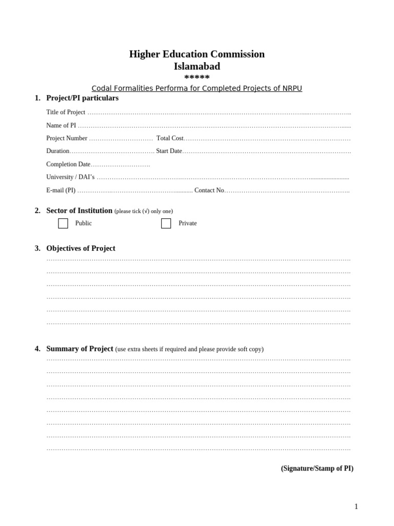 NRPU Project Codal Formalities Guide | PDF