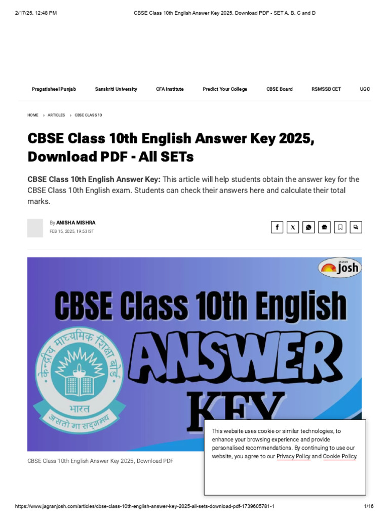 CBSE Class 10 English Answer Key 2025 | PDF | Creativity | Silk