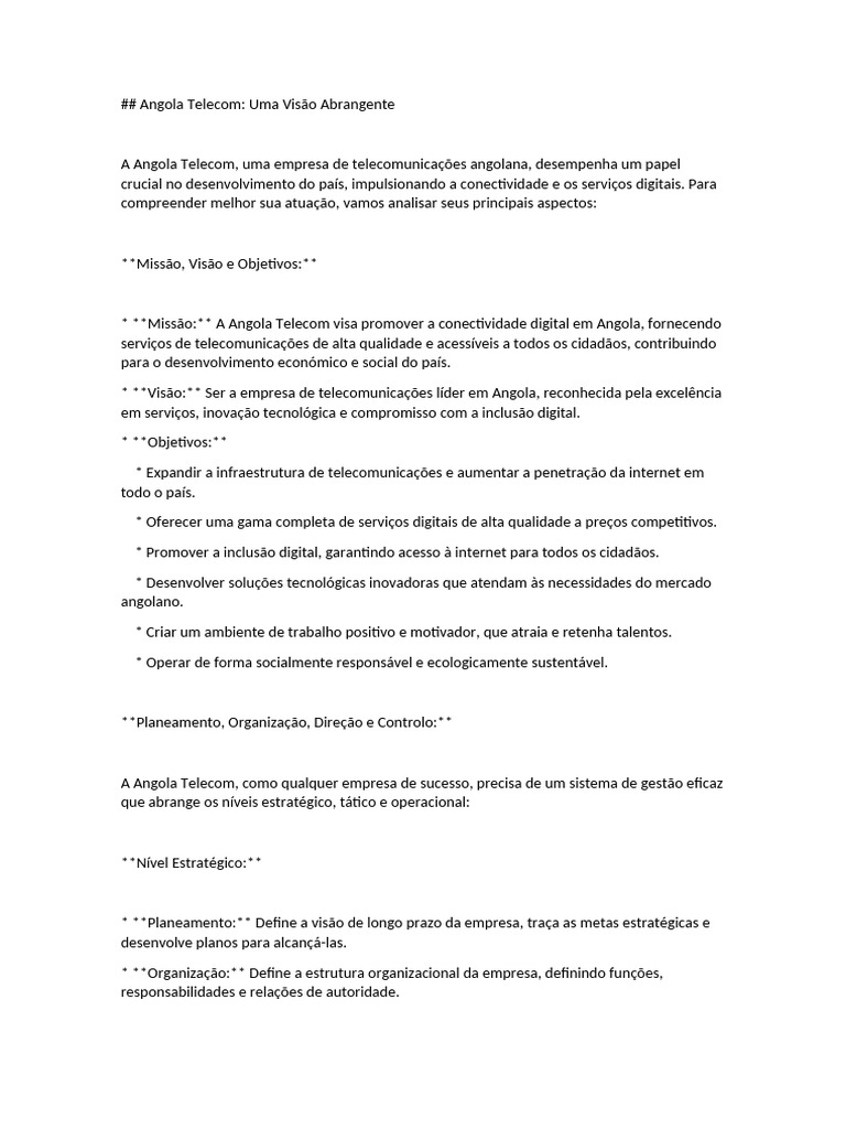 Angola Telecom: Análise e Estratégias | PDF | Análise SWOT | Angola