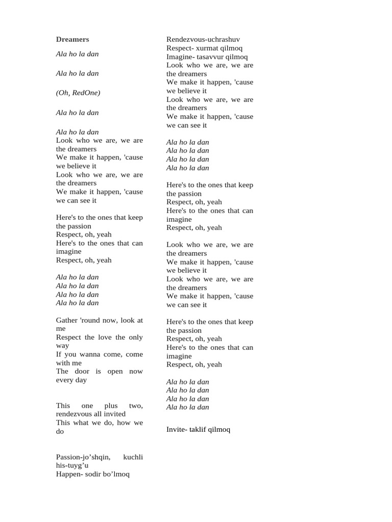 Dreamers-lyrics | PDF