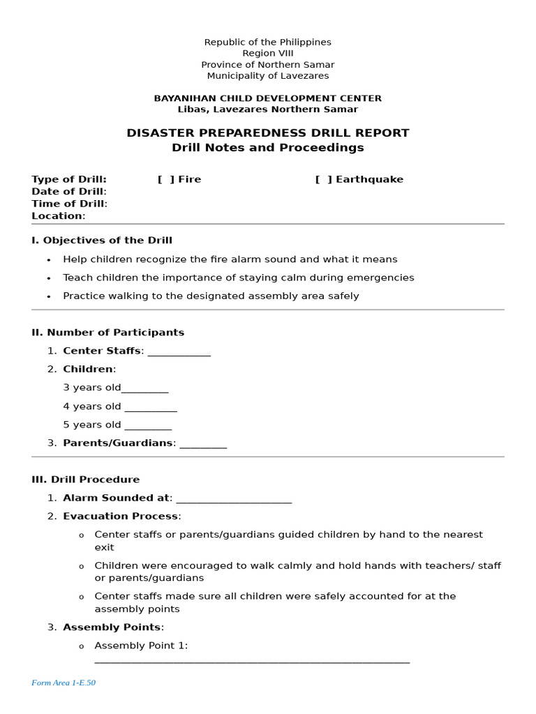 Form Area 1-E.50 | PDF | Emergency Management | Safety