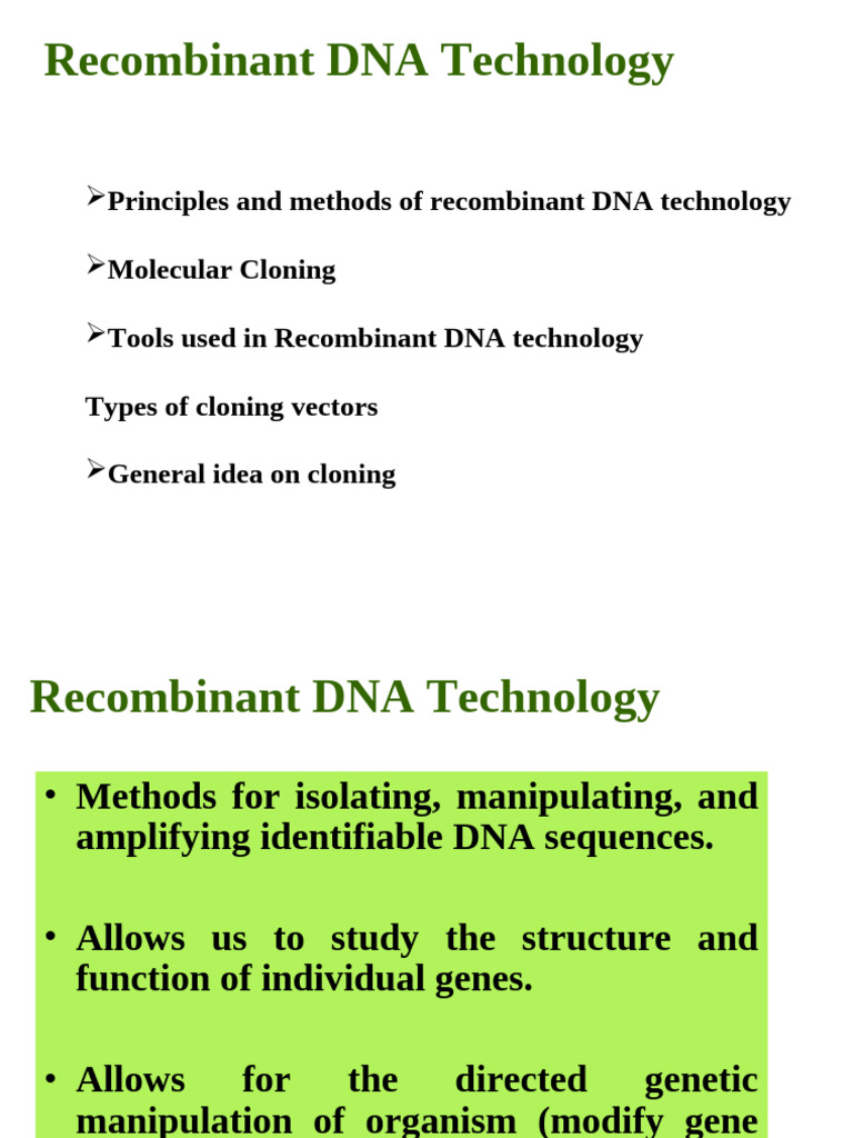 Overview of Recombinant DNA Technology | PDF | Molecular Cloning | Dna ...