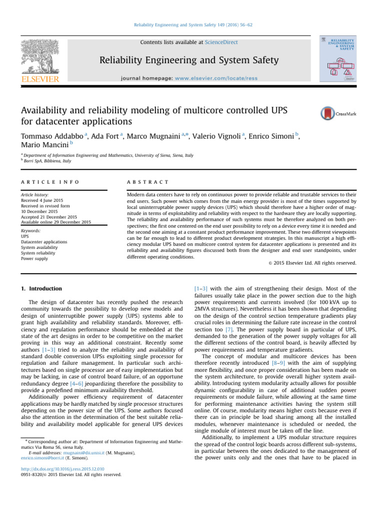 Availability and Reliability Modeling of Multicore Controlled UPS For ...