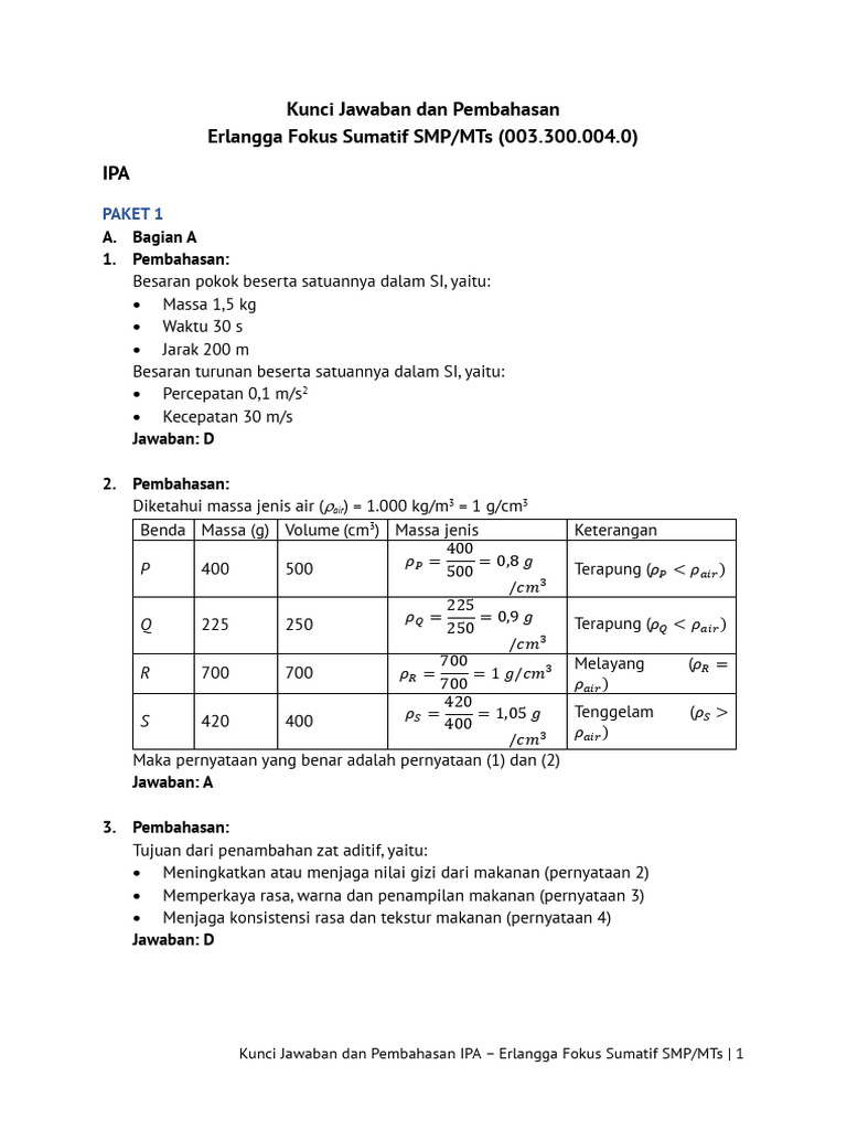 Pembahasan Unit 2 IPA Fokus Sumatif SMP | PDF