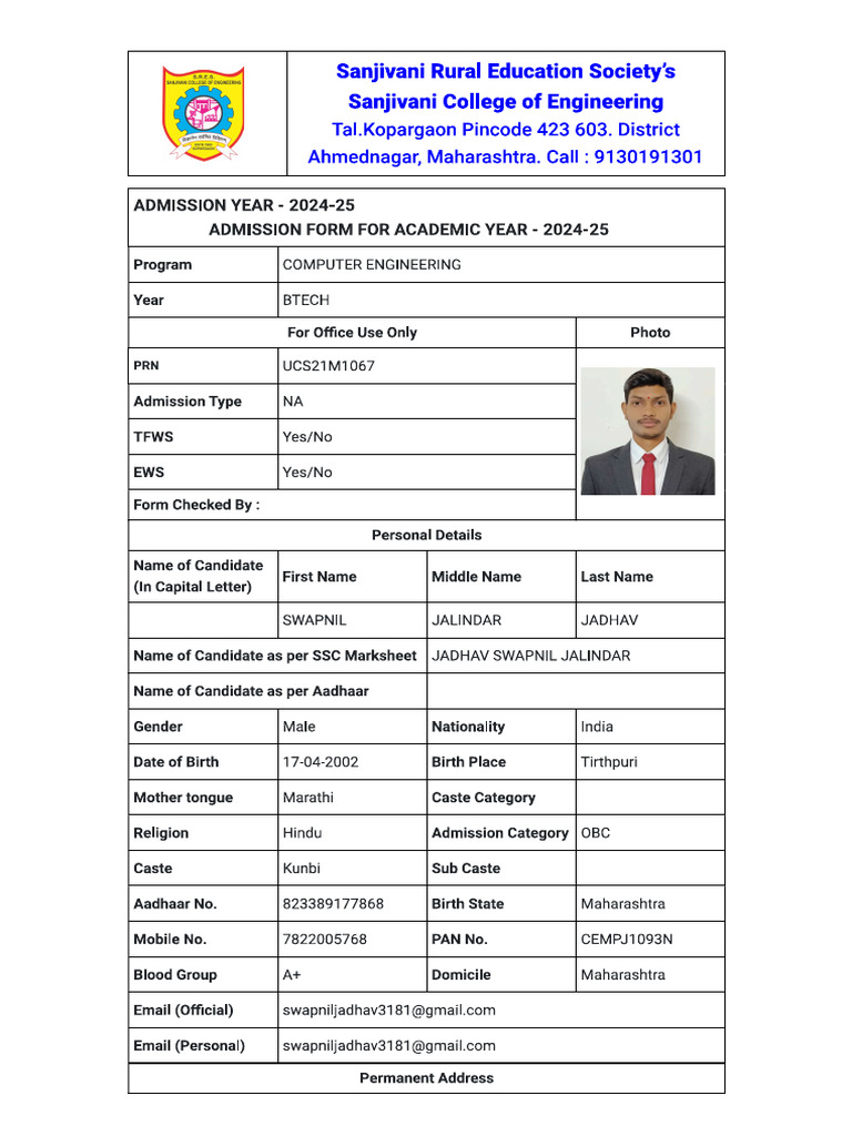 Swapnil Jadhav Form | PDF