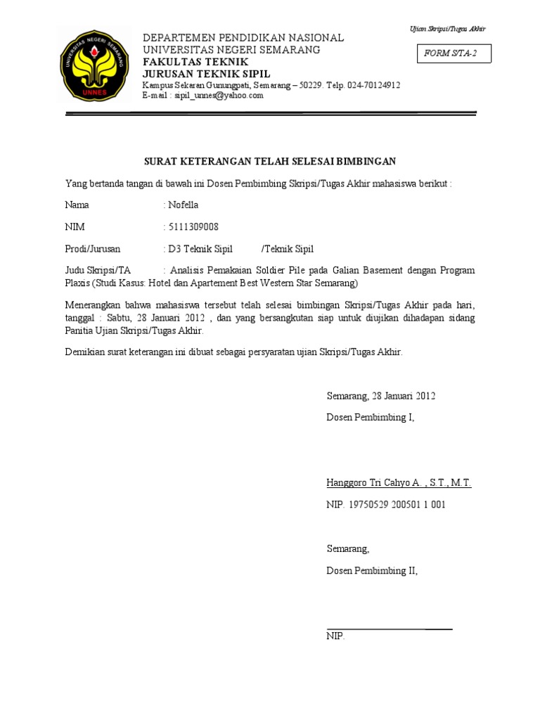 Surat Keterangan Telah Selesai Bimbingan Nofella 