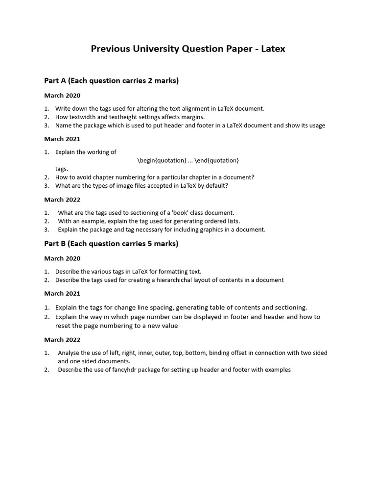 LaTeX Question Paper Format Guide | PDF