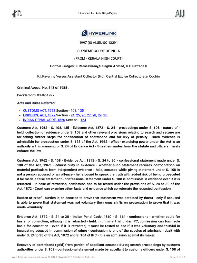 Confession Admissibility in Customs Case | PDF | Confession (Law) | Arrest