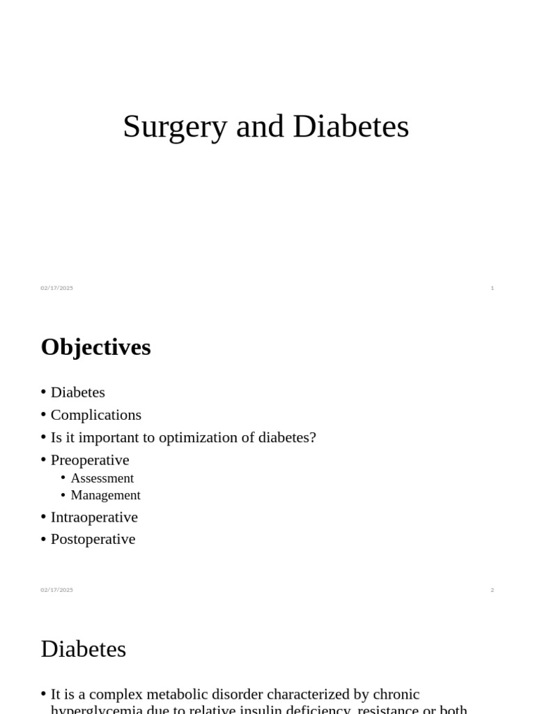 Surgery and Diabetes New | PDF | Diabetes | Intravenous Therapy