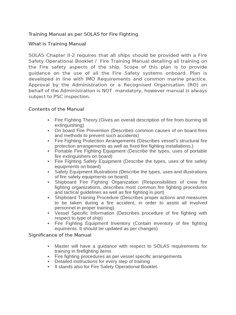SOLAS Fire Fighting Training Manual | PDF