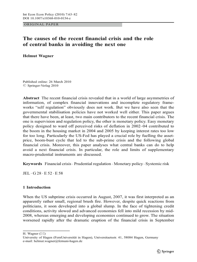 Causes of Financial Crisis & Central Banks | PDF | Economic Bubble ...
