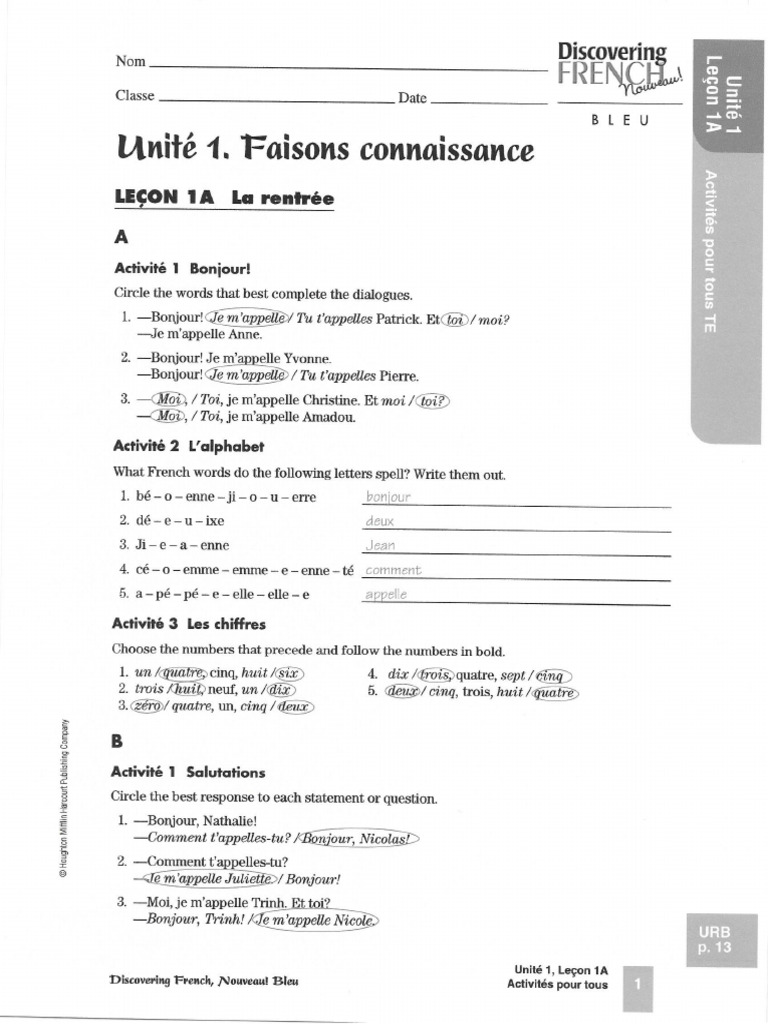 Lecon 1a Ans | PDF