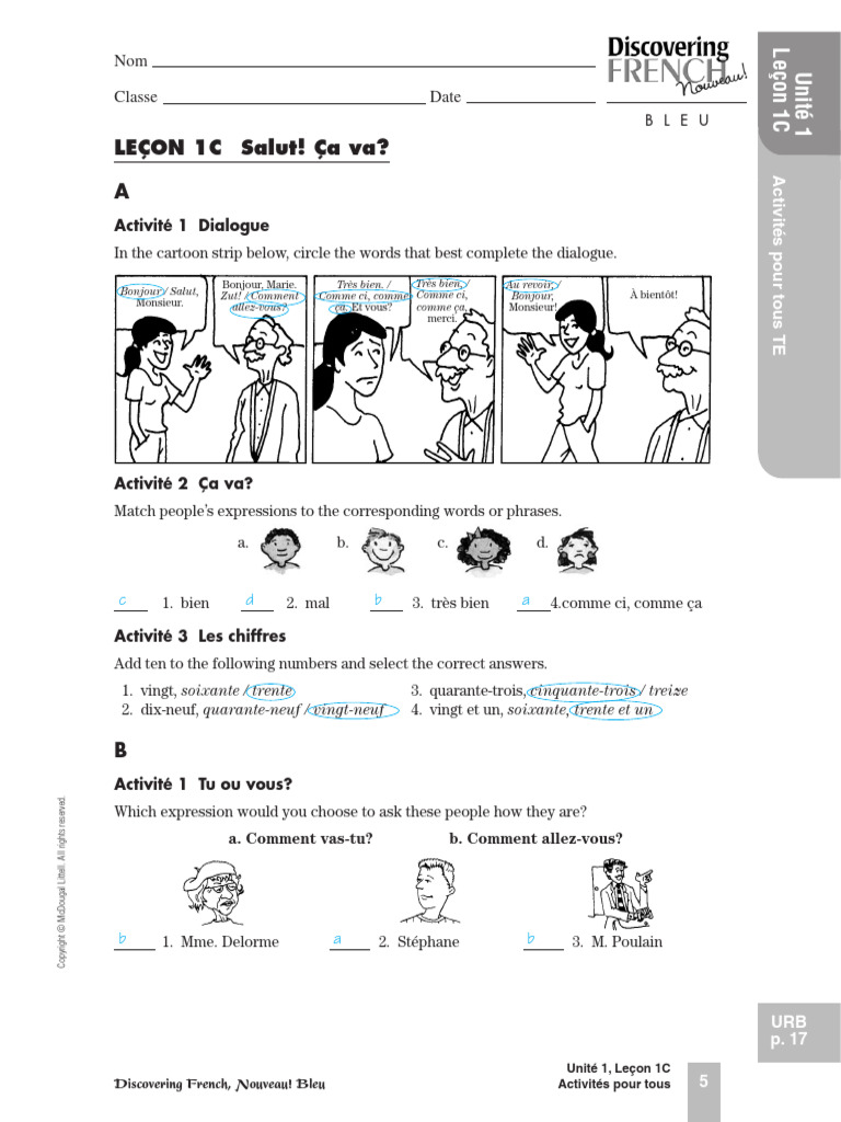 Activités de la Leçon 1C en Français | PDF