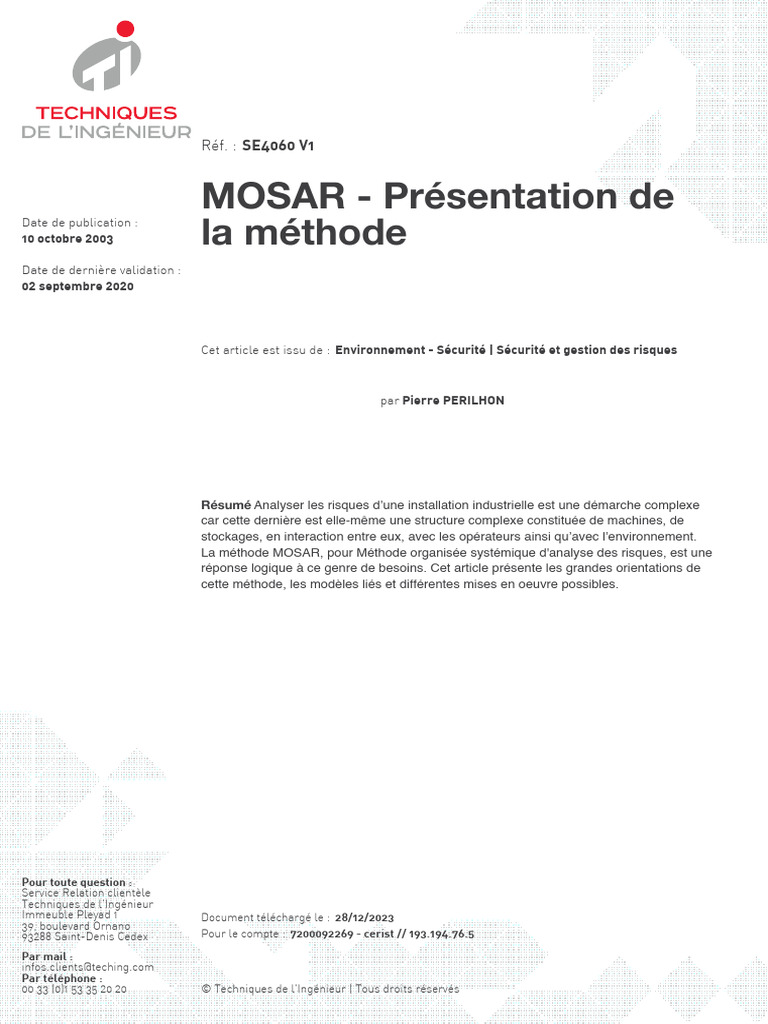 Méthode MOSAR : Analyse des risques industriels | PDF | Sécurité ...