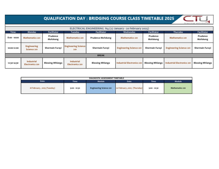2025 Electrical Engineering N4 Timetable | PDF